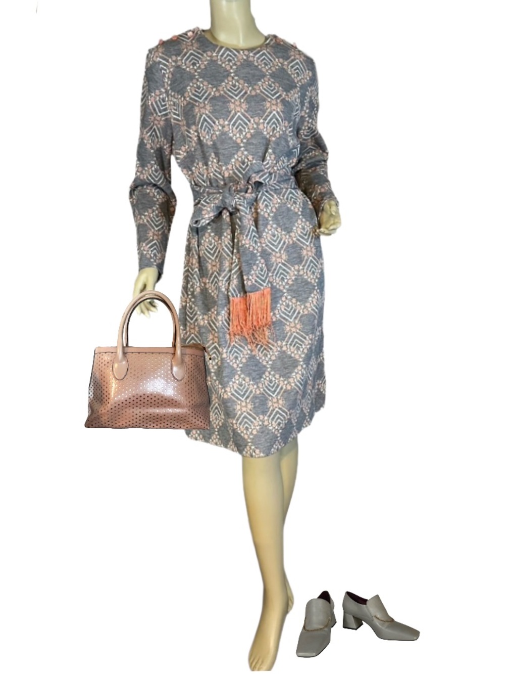 LADY LAURA BY TONI TODD VINTAGE 1980'S GRAY & BLUSH SHIRT DRESS (18)